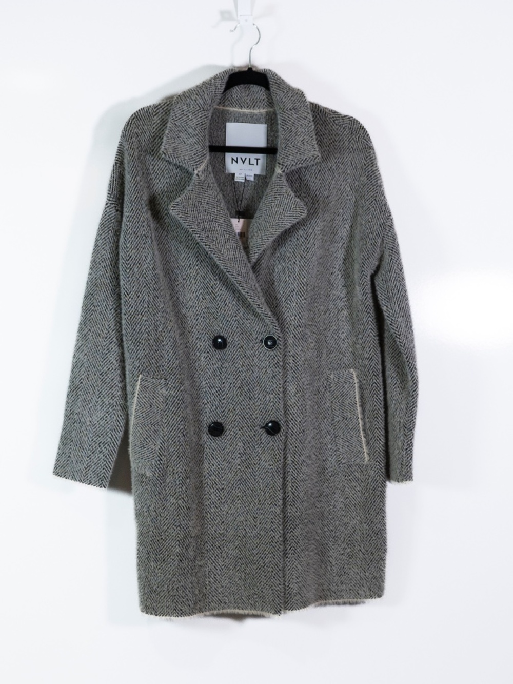 NEW NVLT x Anthropologie Fuzzy Knit Stretch Herringbone Double Breasted Jacket